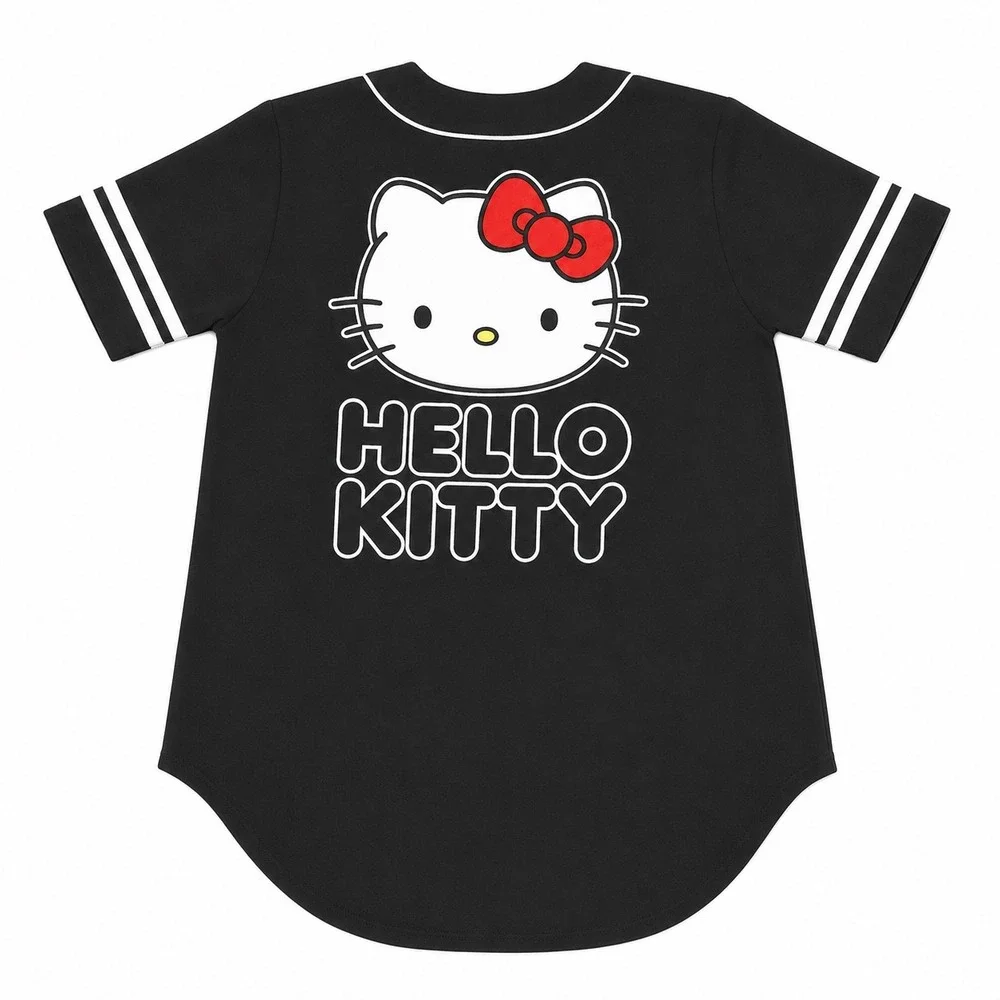 Aeropostale Sanrio Hello Kitty Baseball Jersey Black White Button Up Shirt New - Picture 2 of 2